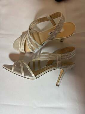 Nina Women's Vitalia Silver Glitter Mesh Slingback Dress Sandals